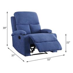 FC Design Power Recliner Chair w/ Pillow Top Arms USB Charging Port Linen Upholstered - Blue