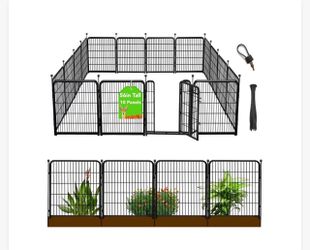 Getlay Garden Fence, 10 Panels Total - with Low Threshold Gate & Anti Dig