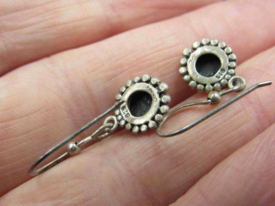 Sterling Silver Small Black Material Rustic Earrings Vintage Wedding Engagement Anniversary Beautiful