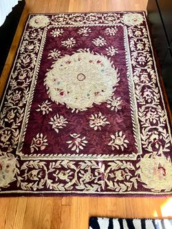 Wool rug 4x6 deep reds, dark cream, some damage - $20 obo