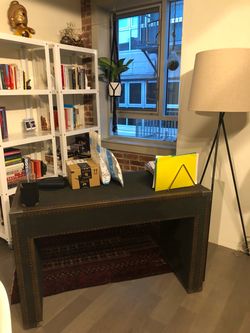 Industrial Metal Console Desk with Nailhead Trim