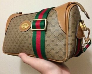 GUCCI Auth Vintage Small Tan Micro GG Monogram Stripe BAG