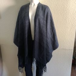Women’s Gray/Black Poncho Shawls Wrap Fringe One Size