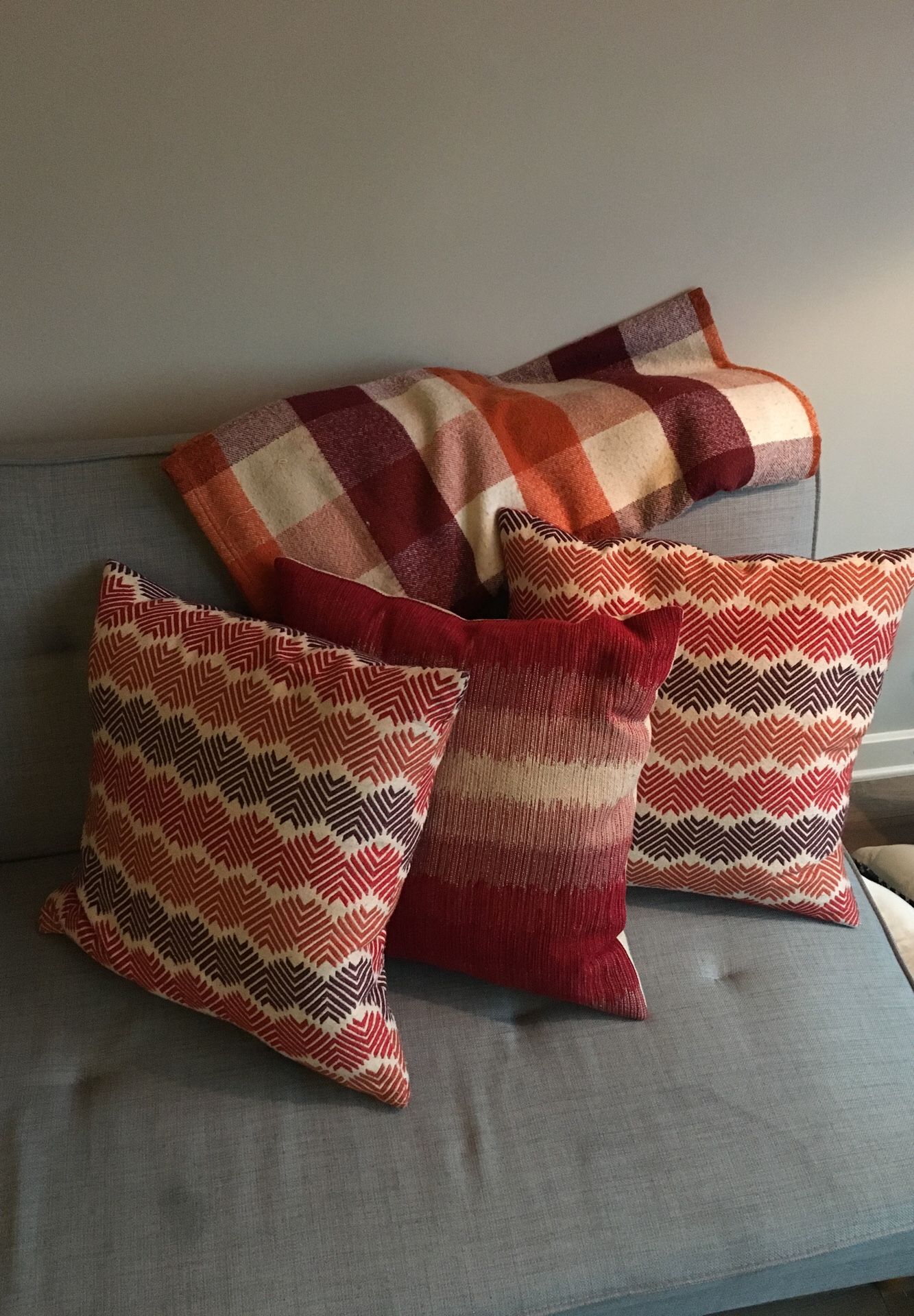 Three Accent Pillows and Throw Blanket