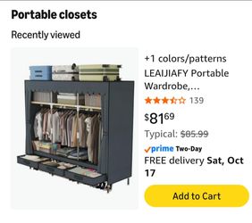Portable wardrobe closet