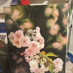 Vintage cherry blossom oil painting 