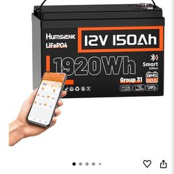 In factory sealed box 100% brandnew 12V 150Ah LiFePO4 Lithium Battery BCI Group31 Bluetooth- Built-in 110A BMS, Deep Cycle Battery for Solar, RV, Mari