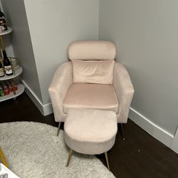 Pink Velvet Chair with Ottoman