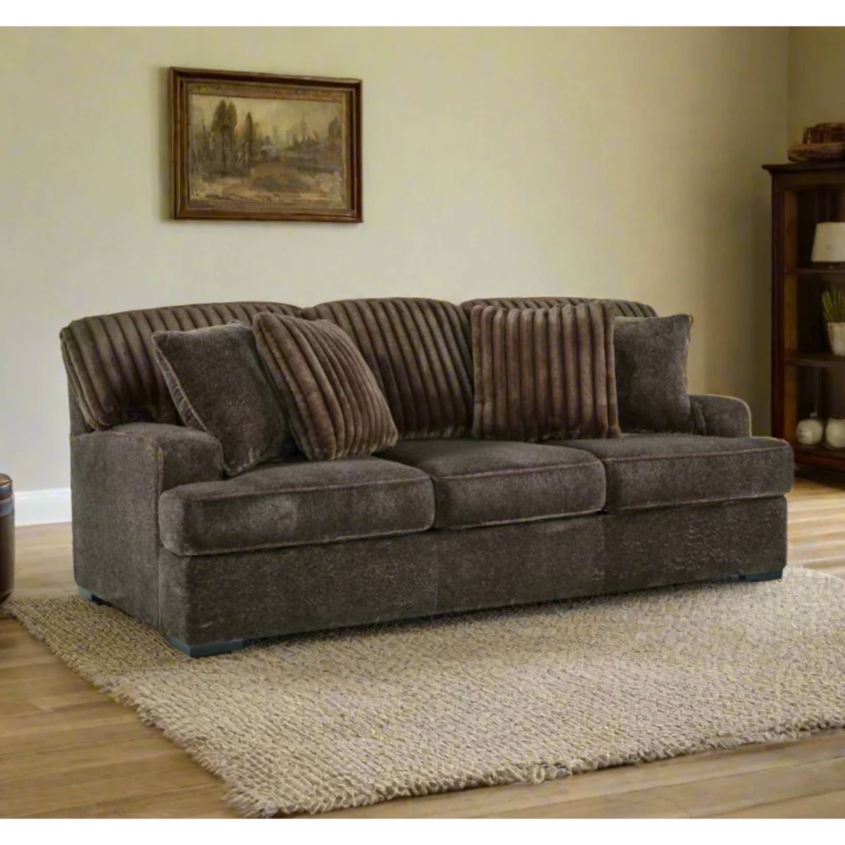 Fabric Sofa Couch Ashley Furniture Plush Velvet Brown