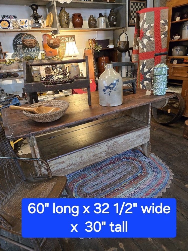 Beautiful Antique Primitive Farmhouse Hutch Table