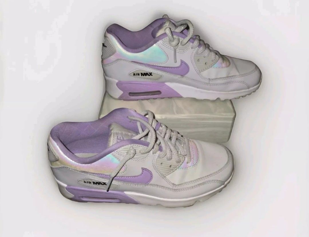 Nike Air Max 90 Size 7Y Purple White And Holographic With