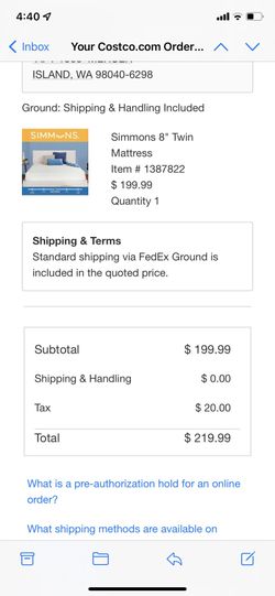 Simmons 8” Twin Matress