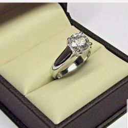 1.5 CT Solitaire Moissanite 4 Prong Engagement Ring 14K Real White Gold Over