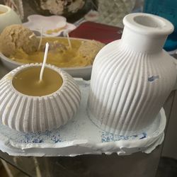 3-Piece Handmade Ribbed Decor Set (Candle, Vase & Tray)