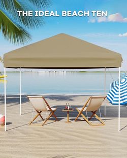 10x10 Pop Up Canopy Tent, Outdoor Canopy Tent with 3 Adjustable Height, Easy Set Up Canopy with 4 Sandbags & Carrying Bag for Camping, Parties, Outdoo