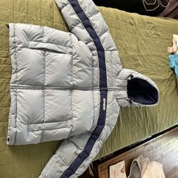 Supreme Stripe Panel Down Light Blue Puffer Jacket