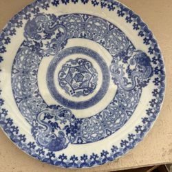 Antique Vintage Blue And White Plate Asian Art Dinnerware