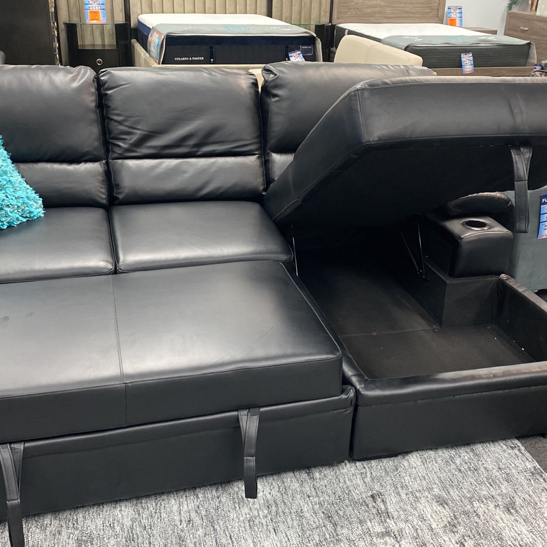Sleeper Sectional With Cupholders And Storage!