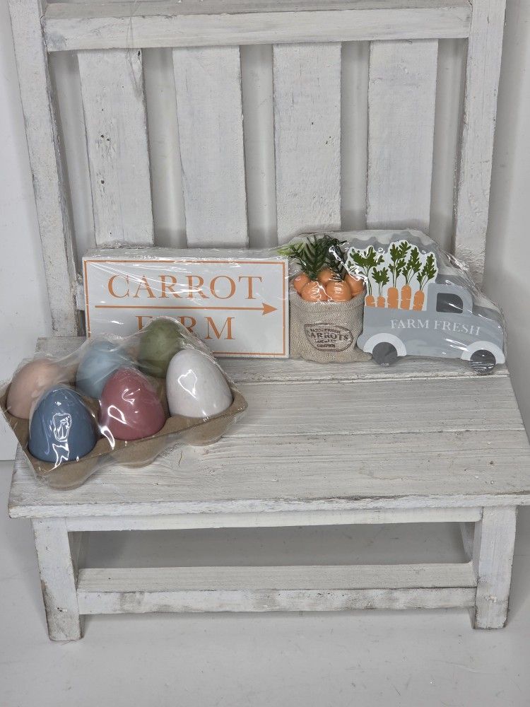 Target Bullseye Easter Farmhouse Truck Carrots Wooden Colored Eggs Tiered Tray Bundle Lot