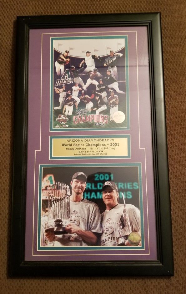 657/2001 ARIZONA DIAMONDBACKS RANDY JOHNSON AND CURT SHILLING LIMITED EDITION PLAQUE, 15.25 BY 26.25"