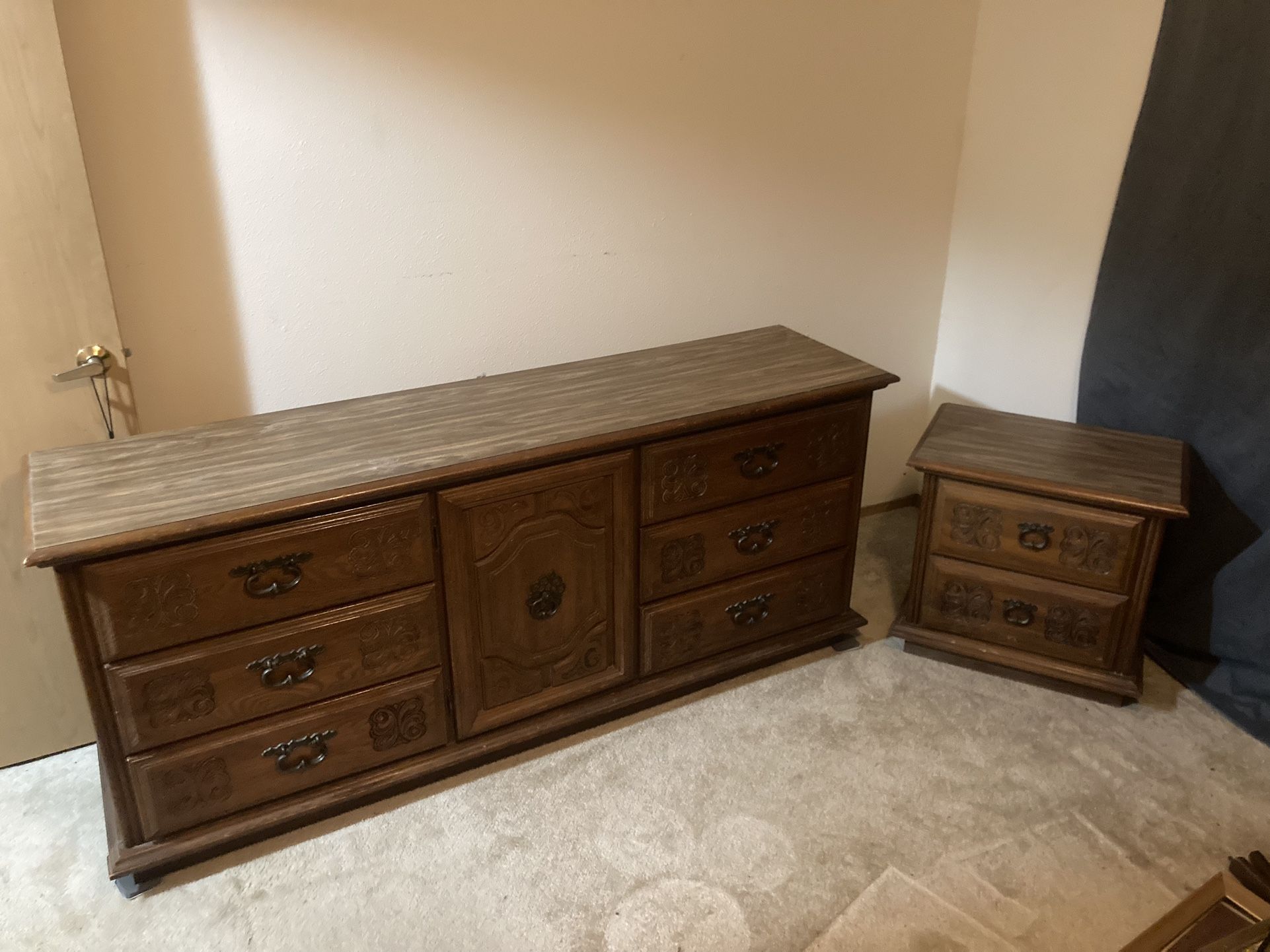 3 Piece Vintage Bedroom set: Dresser, Nightstand & Triple Dresser