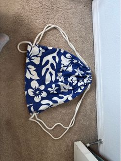 Blue and White Floral Drawstring Bag