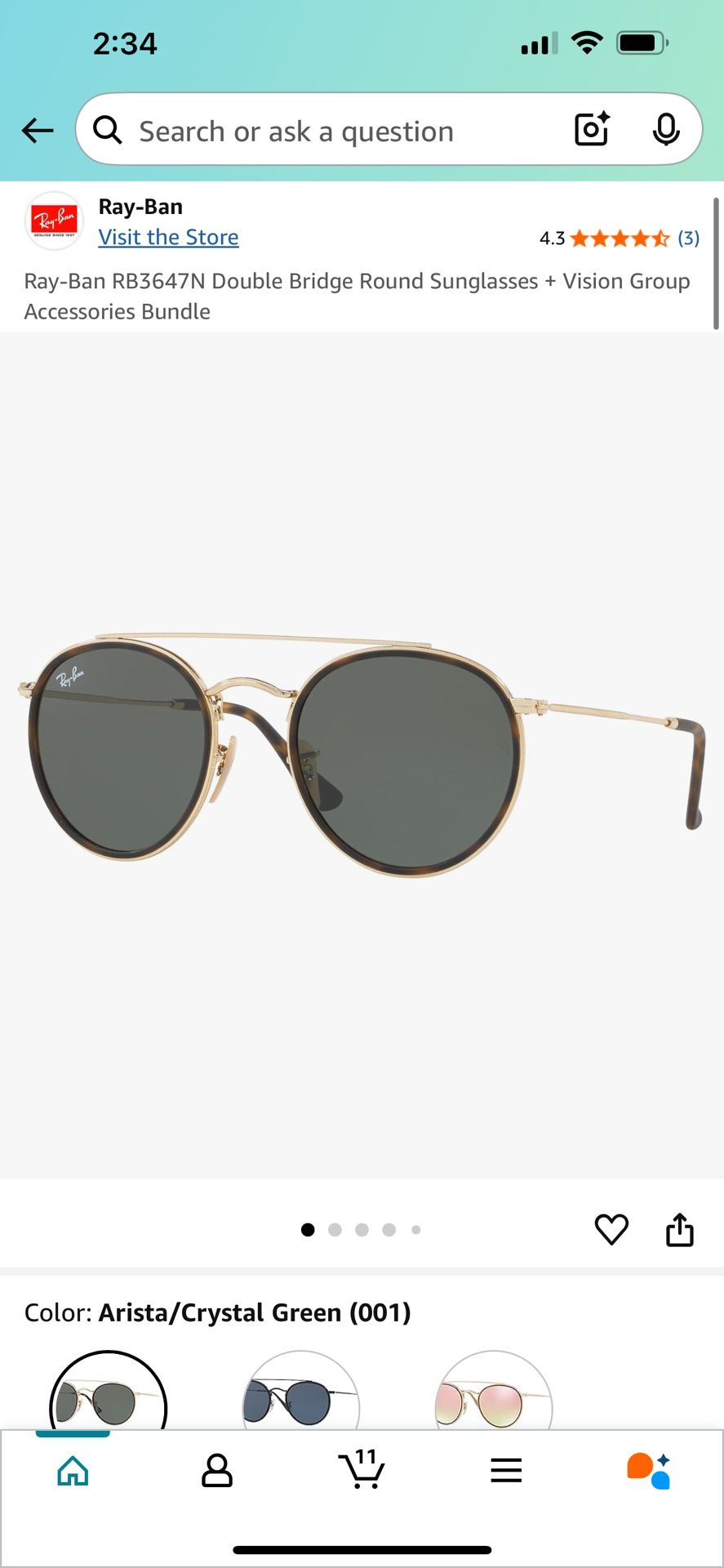 Ray-Ban RB3647N Double Bridge Round Sunglasses