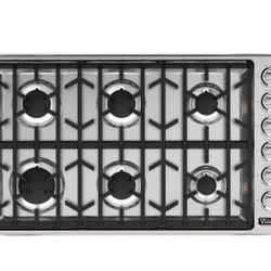 Viking Professional 5 Series  VGSU5366BSS 36 Inch Gas Cooktop with Continuous Grates, Child-Proof Knobs, SureSpark Ignition, 6 Sealed Burners and 18,0