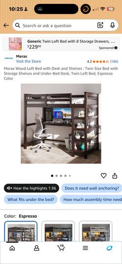 Like-New Merax Twin Loft Bed with Desk & Shelves – Espresso