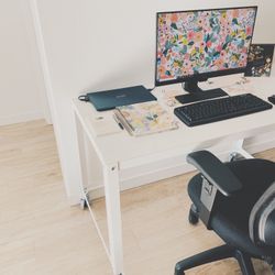 CB2 White Metal Rolling Cart Desk / Table – $50