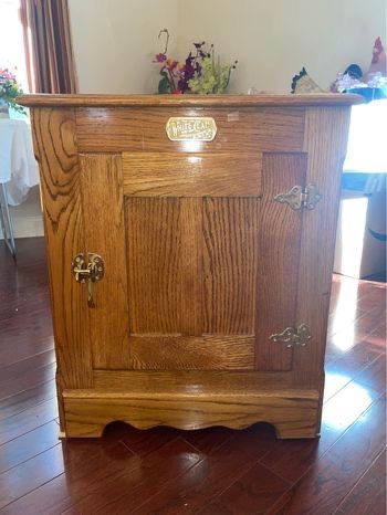 Vintage 26”T White Clad Oak Wood Ice Box Cabinet Chest with Simmons Hardware
