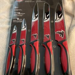 3 Pieces, Five Piece Knife Set.   Large Cutting Board And One Falcon License Plate