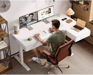 Brand New in Box – 55" L-Shaped Electric Standing Desk (White)