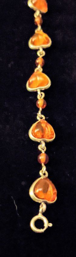 Vintage Faux Amber Heart Shaped Sterling Silver Bracelet - silver jewellery - faux amber bracelet - vintage 925 Sterling silver bracelet