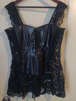 Dreamgirl Black Faux Leather Venice Lace Fully Boned Corset 9367 Size 42