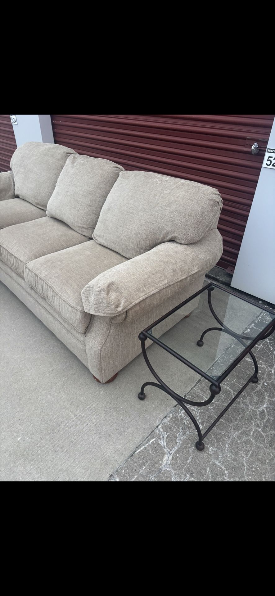 3 Seat Tan Couch + End Tables