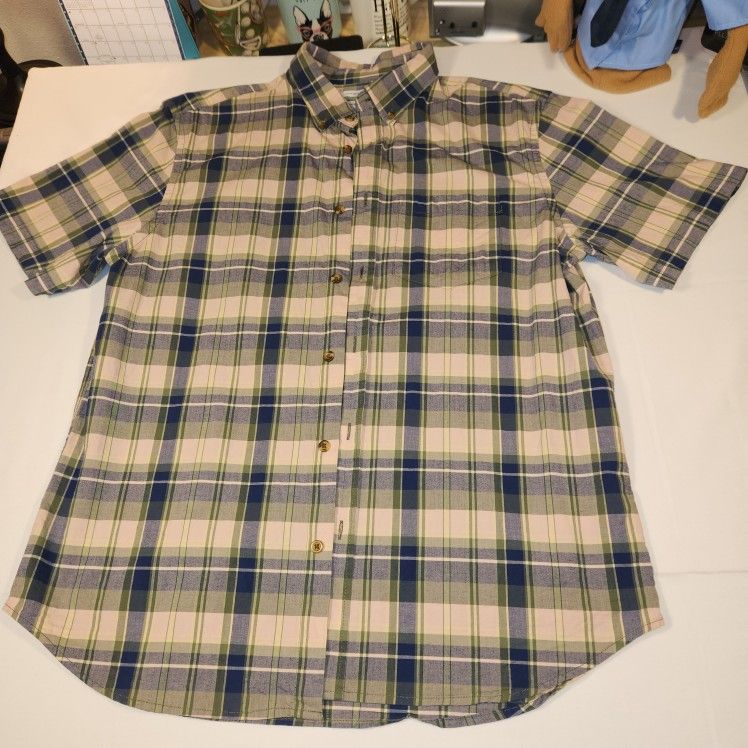 Men's Plaid Short Sleeve Casual Shirt Color Light Green