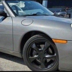 PORSCHE 986 97/2004 4 WHEELS OEM  BLACK  17 & GOOD TIRES PORSCHE BOXSTER 5X130 LUG PATTERN  TIRES 245 /40 / 17 REAR ,FRONT 205 /50 /17 FIT OTHERS MODE