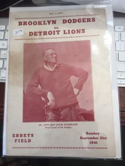 Dodgers vs. Lions Sept. 21st 1941 Ebbets Field Program