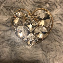 Beautiful Heart Rhinestones Bling Bling Ring with Gold