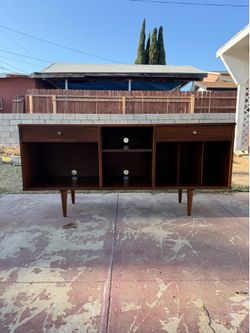 mid-century modern style walnut record console/media cabinet