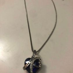 Royal Blue Heart Necklace, Says " I Love You More " 
