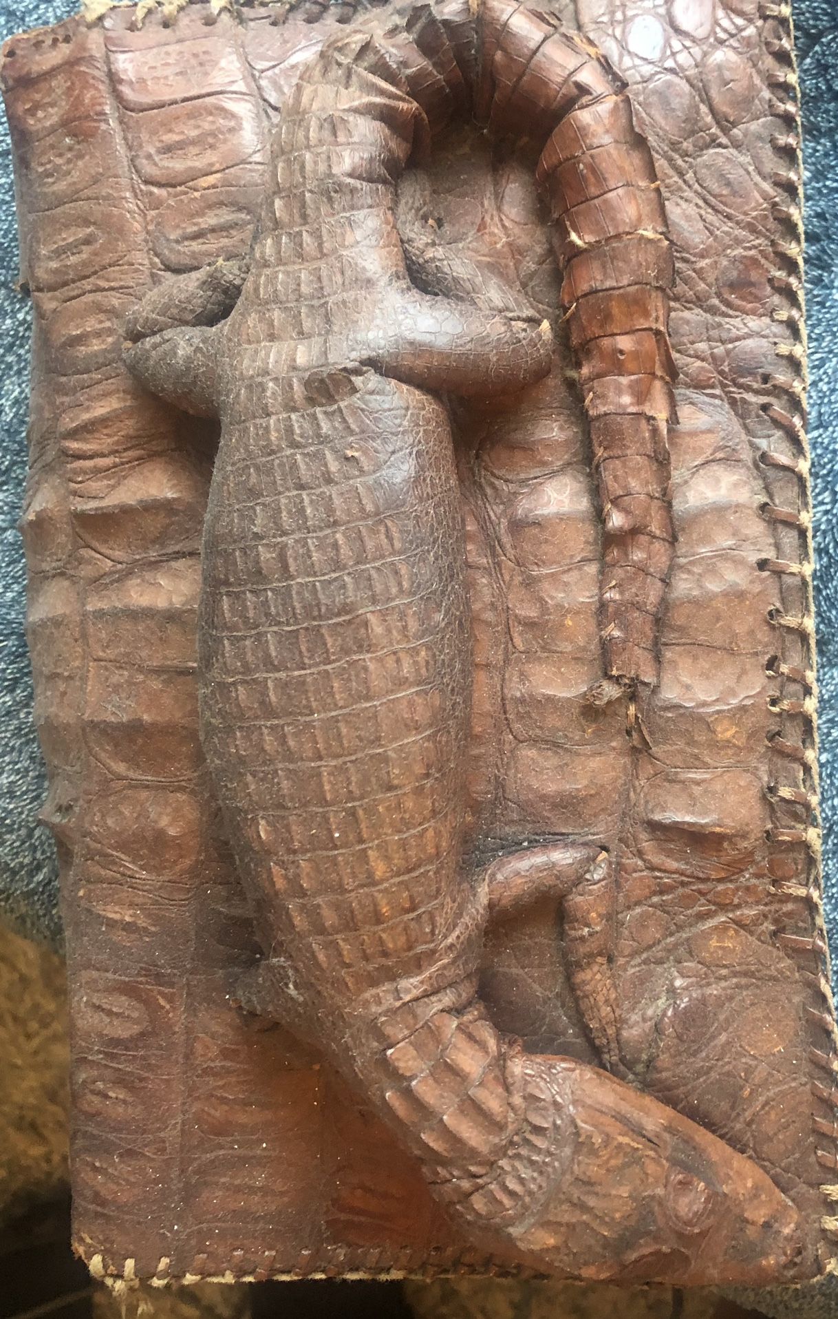 Vintage 1940's Taxidermy Full Body Baby Alligator Handbag Clutch Purse