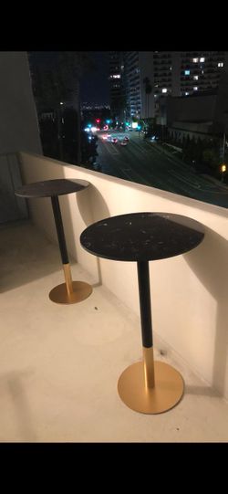Tall Bistro/Side Table Set (2) — Black Marble-Look & Gold, Outdoor