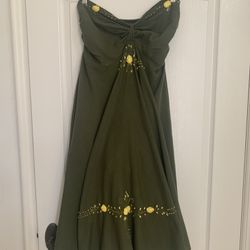 Green Dress With Yellow  Embroidery