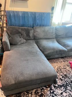 Blue Corduroy Sectional Sofa with Chaise