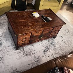 Korean Elm Coffee Table With Drawers Late 19 Century 