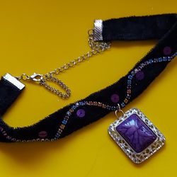 Handmade Cute Choker With Purple Pendant $ 10.00