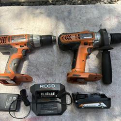 RIDGID 18V Drill Bundle w Battery/Charger—Clean—1/2” Hammer Dr & 1/2” Drill Driver, Canvas Bag