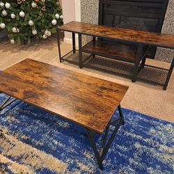 Metal And Faux Wood TV Stand and Matching Folding Coffee Table